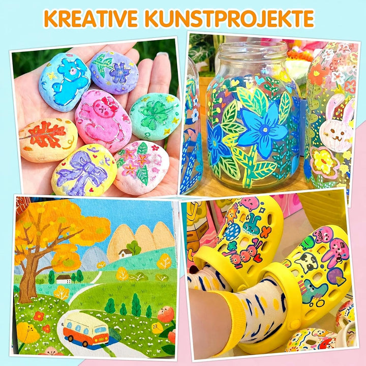 Efimeso 168 Farben Acrylstifte für Steine Wasserfest,Pinselmalstifte auf Wasserbasis Acrylic Paint M
