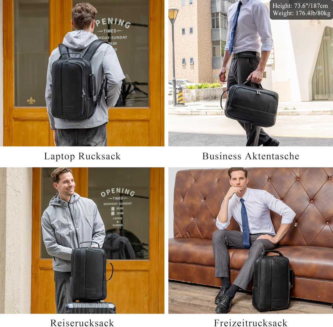 TIDING Herren Rucksack Echtes Leder Gross Kapazität Business Reisetasche für 15,6 Zoll Laptop Tasche