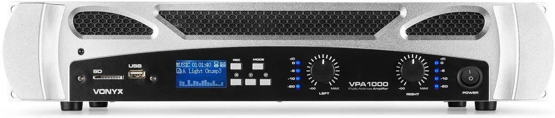 Vonyx VPA1000 PA Verstärker Endstufe 1000 Watt Leistungsverstärker 2 x 500 W mit Bluetooth, MP3-Play