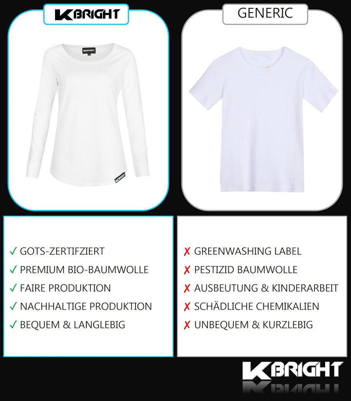 K-BRIGHT Langarmshirt Damen Langarm Nachhaltig Bio Baumwolle Damen Oberteil Sommer Sportshirt Funkti