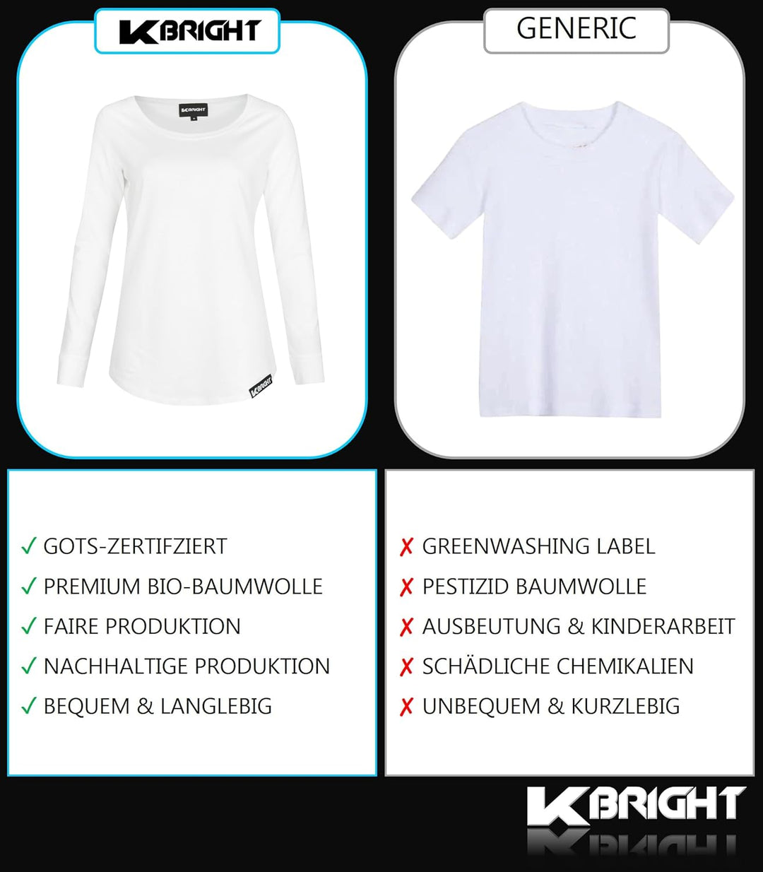 K-BRIGHT Langarmshirt Damen Langarm Nachhaltig Bio Baumwolle Damen Oberteil Sommer Sportshirt Funkti