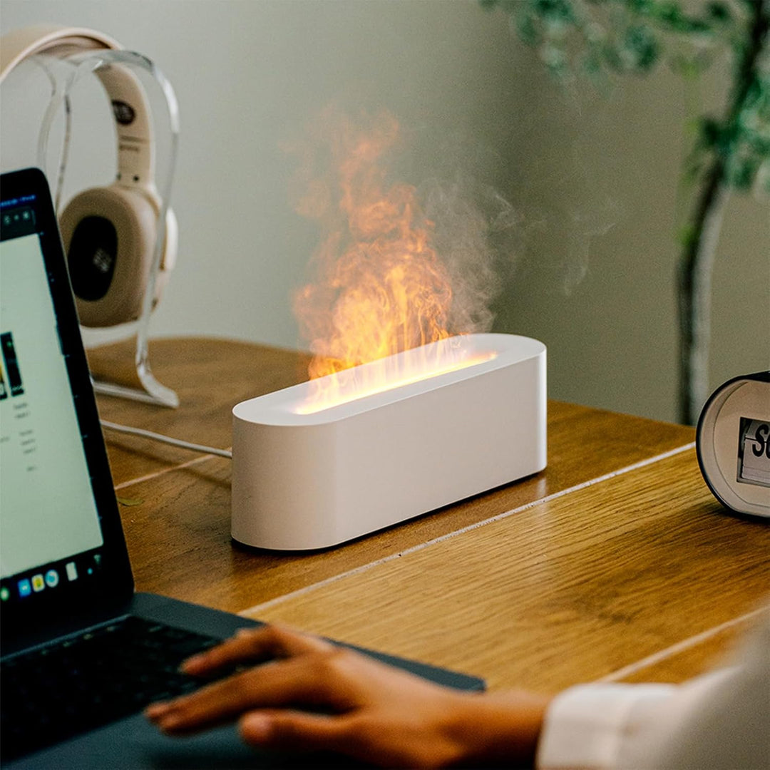 Raumluftbefeuchter, 7-Farben-Flammen-Desktop-Luftbefeuchter Mit 3-Gang-Timing Und Automatischer Absc