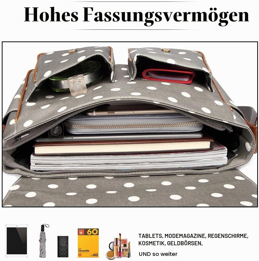 KONO Umhängetasche Gross Messenger Bag Wachstuch Schultertasche Schulranzen für Jungen und Mädchen D