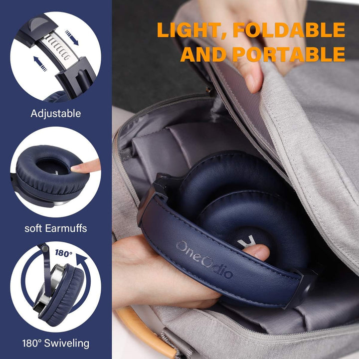 OneOdio Pro-10 Over-Ear-Kopfhörer, kabelgebundene DJ-Bass-Headsets mit 50-mm-Treiber, faltbar, leich