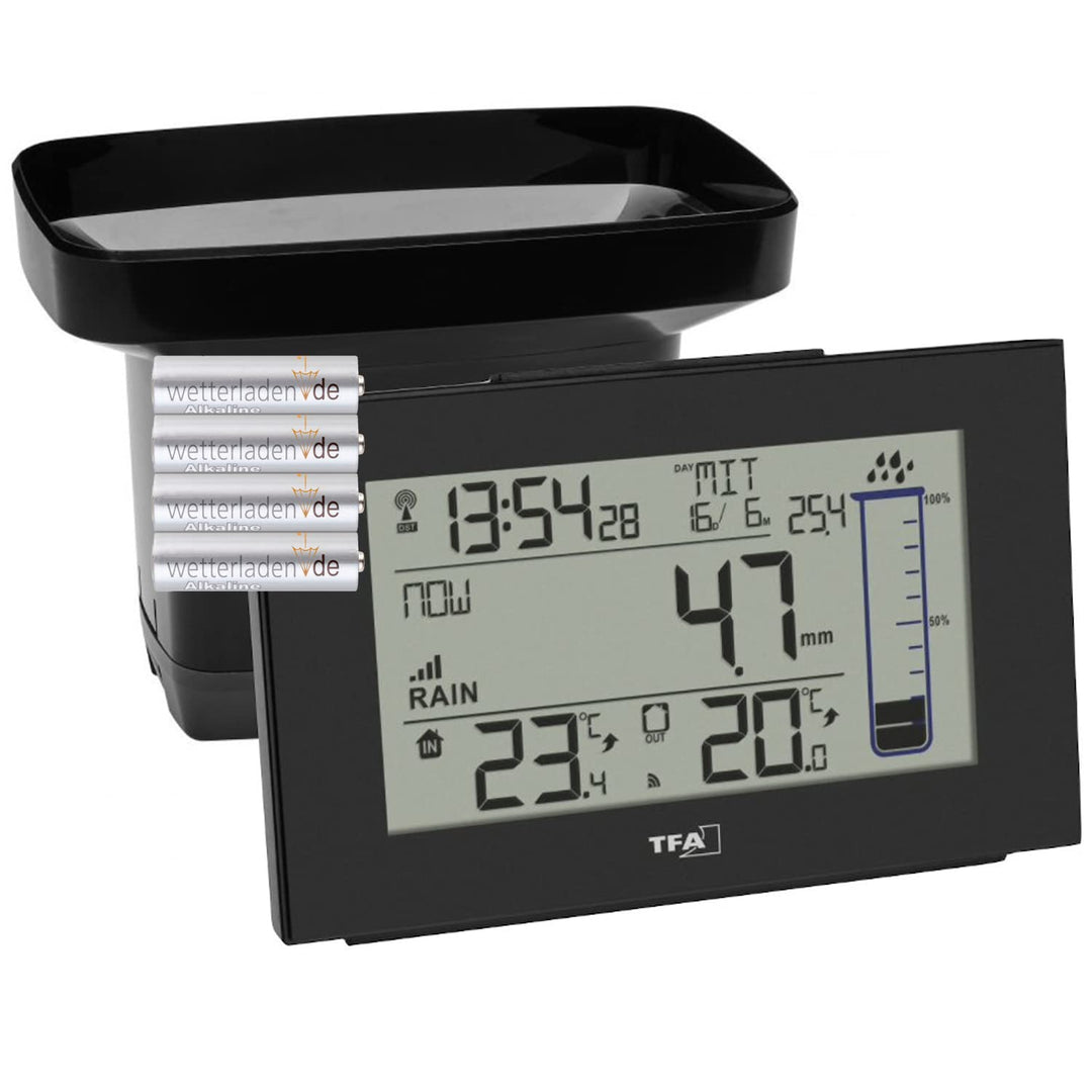 TFA Dostmann 47.3006 Splash digitaler Funk-Regenmesser Niederschlagsmesser (schwarz mit Batterien),