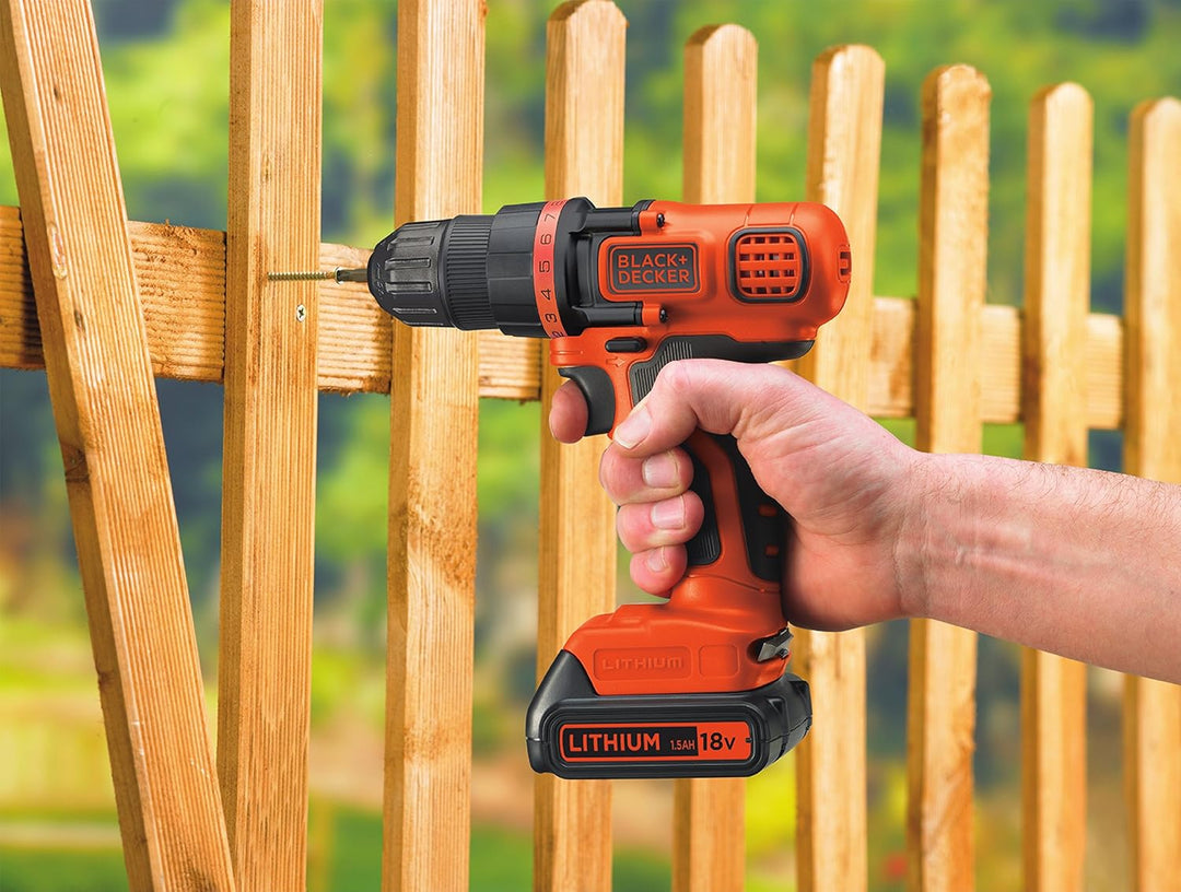 Black+Decker Li-Ion Akku-Bohrschrauber (18V Planetengetriebe, 10(+1) Drehmomentstufen, LED-Arbeitsli