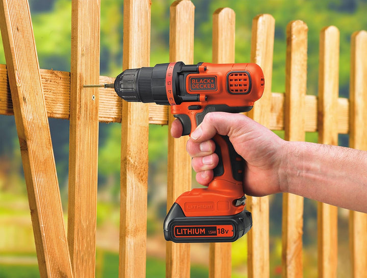 Black+Decker Li-Ion Akku-Bohrschrauber (18V Planetengetriebe, 10(+1) Drehmomentstufen, LED-Arbeitsli
