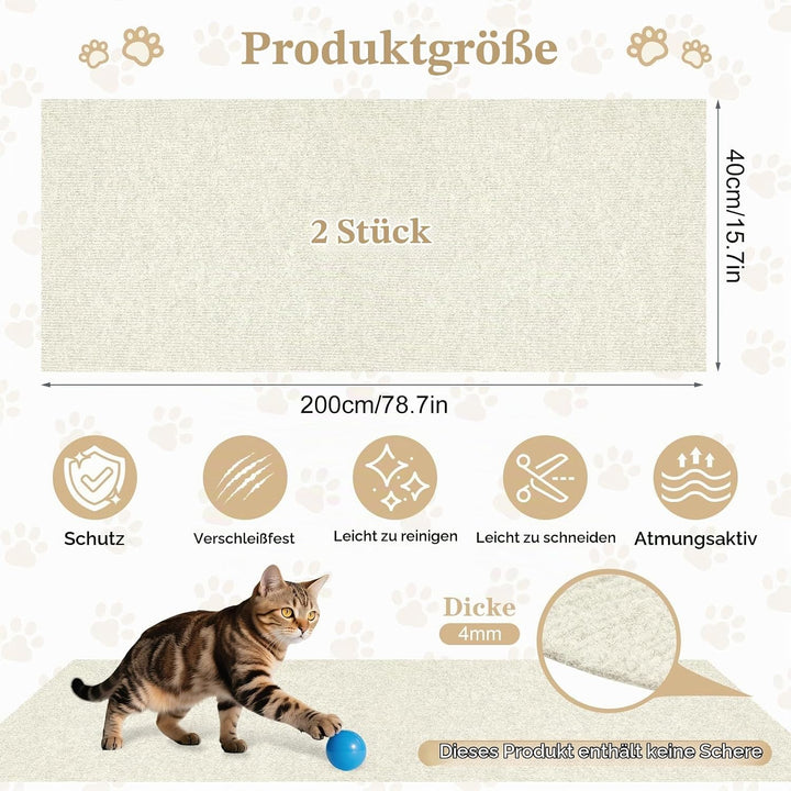 2 Stück Selbstklebende Kratzschutzmatte, 200x40cm kratzschutz Sofa Katze - Trimmbarer Schutz gegen K