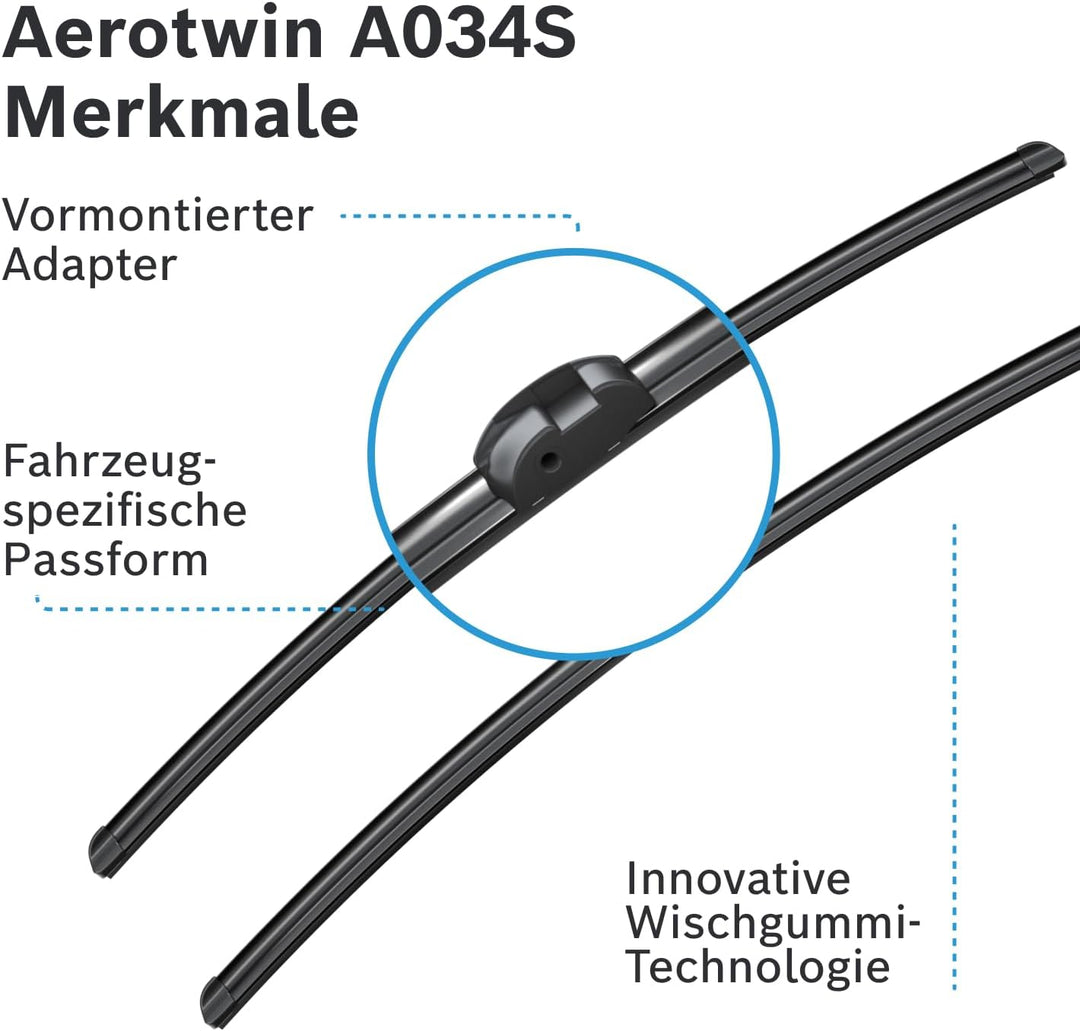Bosch Scheibenwischer Aerotwin A034S, Länge: 650mm/650mm – Set für Frontscheibe Single, Single