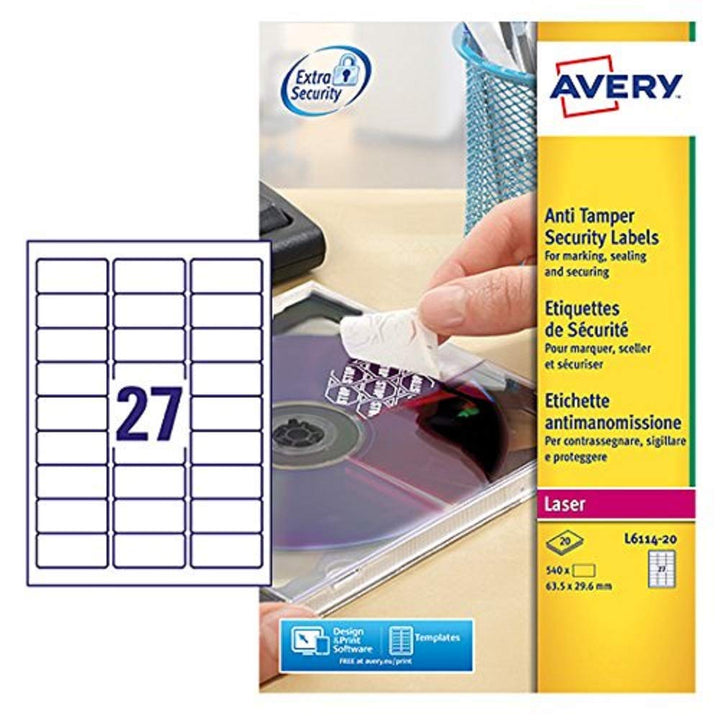 AVERY Zweckform Siegeletiketten Laser 27TV 63,5x29,6mm - Ref L6114-20 (540 Etiketten) 63.5 x 29.6, 6