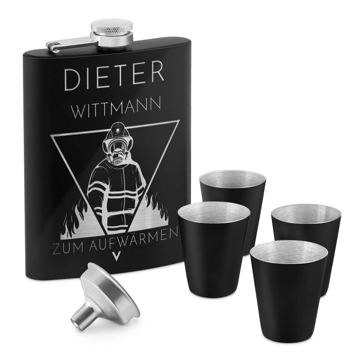 Maverton Flachmann 200 ml mit Gravur - Geschenkset mit 4 Schnapsgläsern 20 ml und Trichter - persona