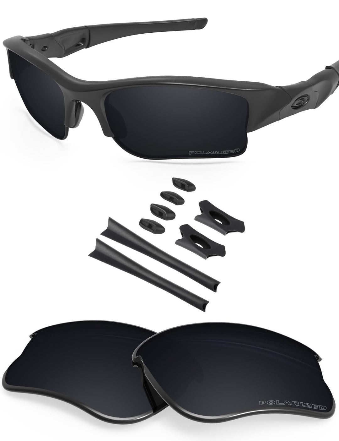 BlazerBuck Anti-salz Polarisierte Ersatzgläser für Oakley Flak Jacket XLJ Schwarz Polarisiert Glas,