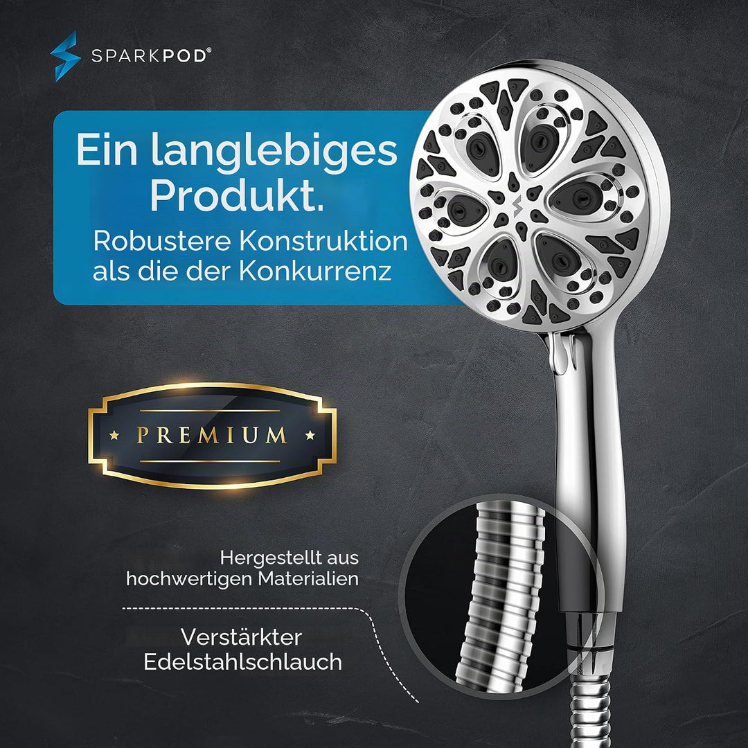 Sparkpod 10-Setting High Pressure Shower Head - Luxury 5" High Flow Hand Held Shower Head with High