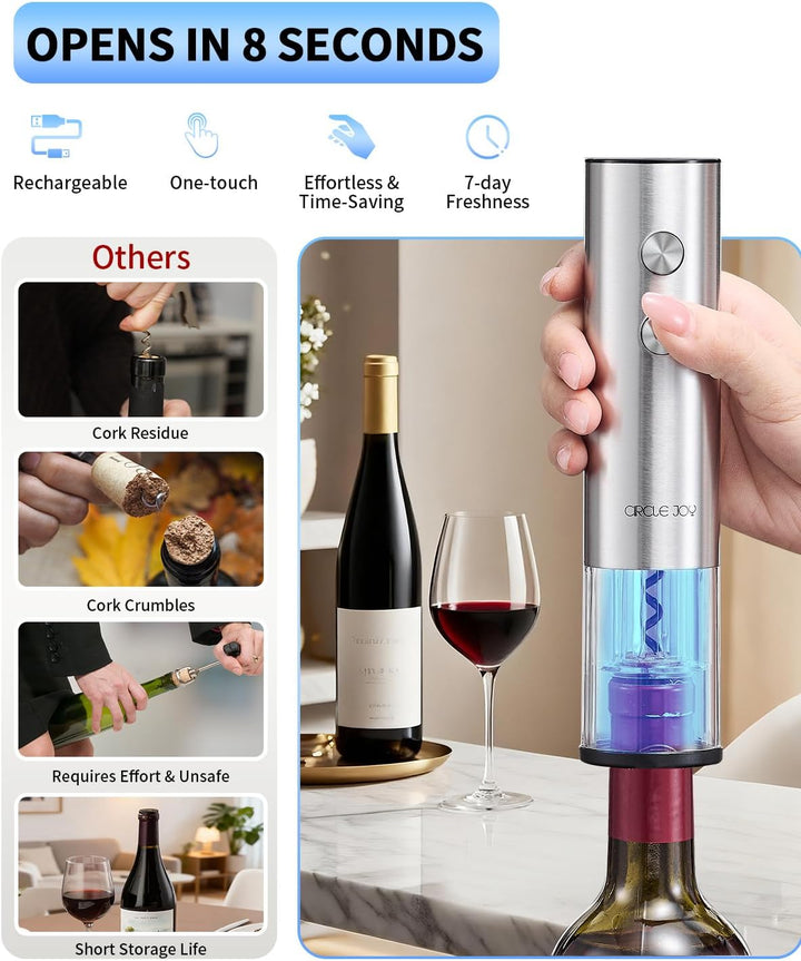CIRCLE JOY Elektrischer wiederaufladbarer Weinflaschenöffner mit Folienschneider, LED-Licht, automat