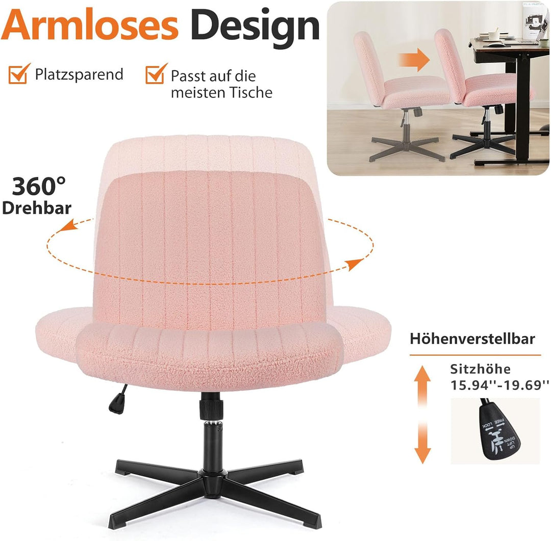 Sweetcrispy Bürostuhl Ohne Armlehnen, Schreibtischstuhl mit Teddy Velvet, Lesesessel mit Breiterem P