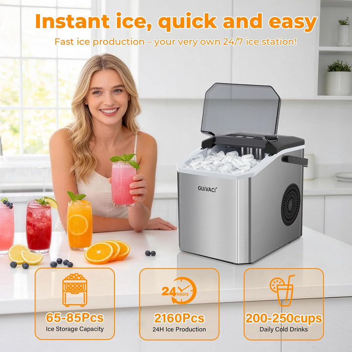 Eiswürfelmaschine mit Selbstreinigung – 9 Würfel in 6 Min, 12 kg/24h, 2 Grössen, tragbar mit Griff,