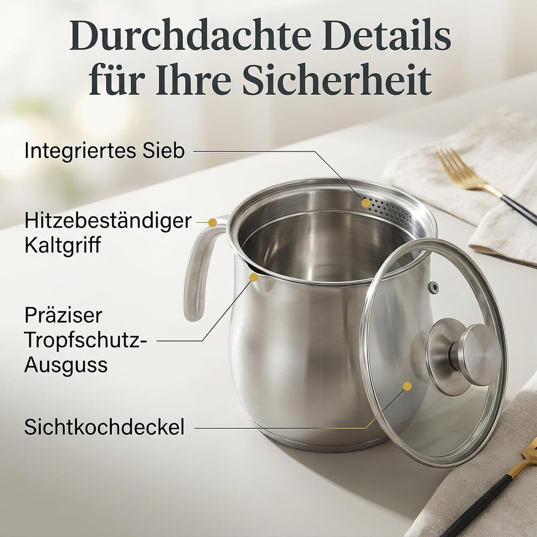 2 Liter Milchtopf Edelstahl mit Deckel, 304 Puddingtopf Aus Edelstahl