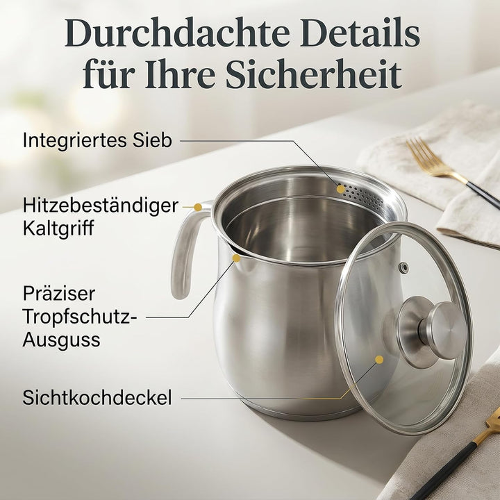 2 Liter Milchtopf Edelstahl mit Deckel, 304 Puddingtopf Aus Edelstahl