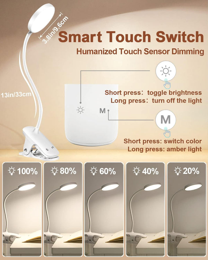 Lenudar Leselampe Bett, 36 LED Klemmlampe Bett mit Touch Dimmbar 6 Farben 5 Helligkeiten, 360° Flexi