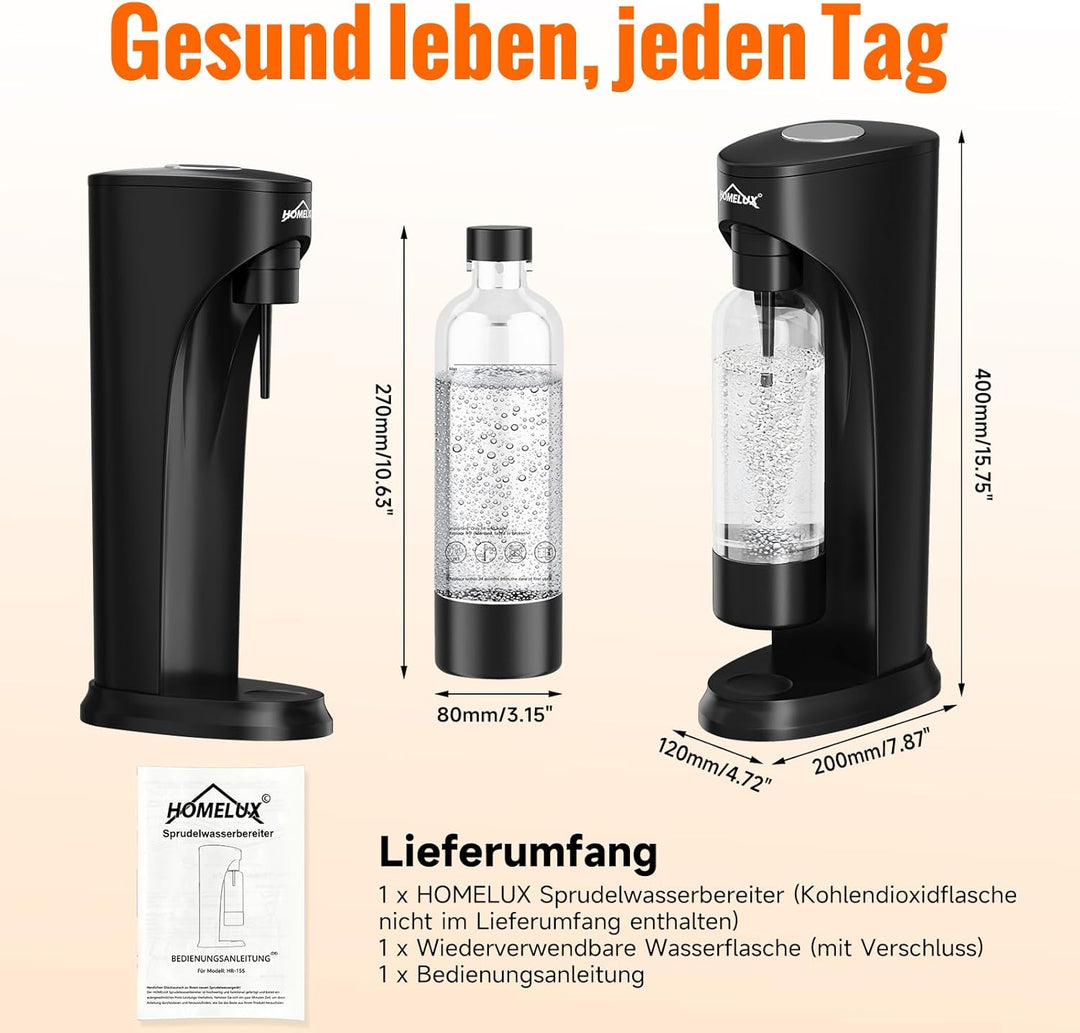 HOMELUX Wassersprudler,Sprudelwasser Maschine,Soda Maker,Wasser Sprudel GeräT,Water Carbonator (Schw