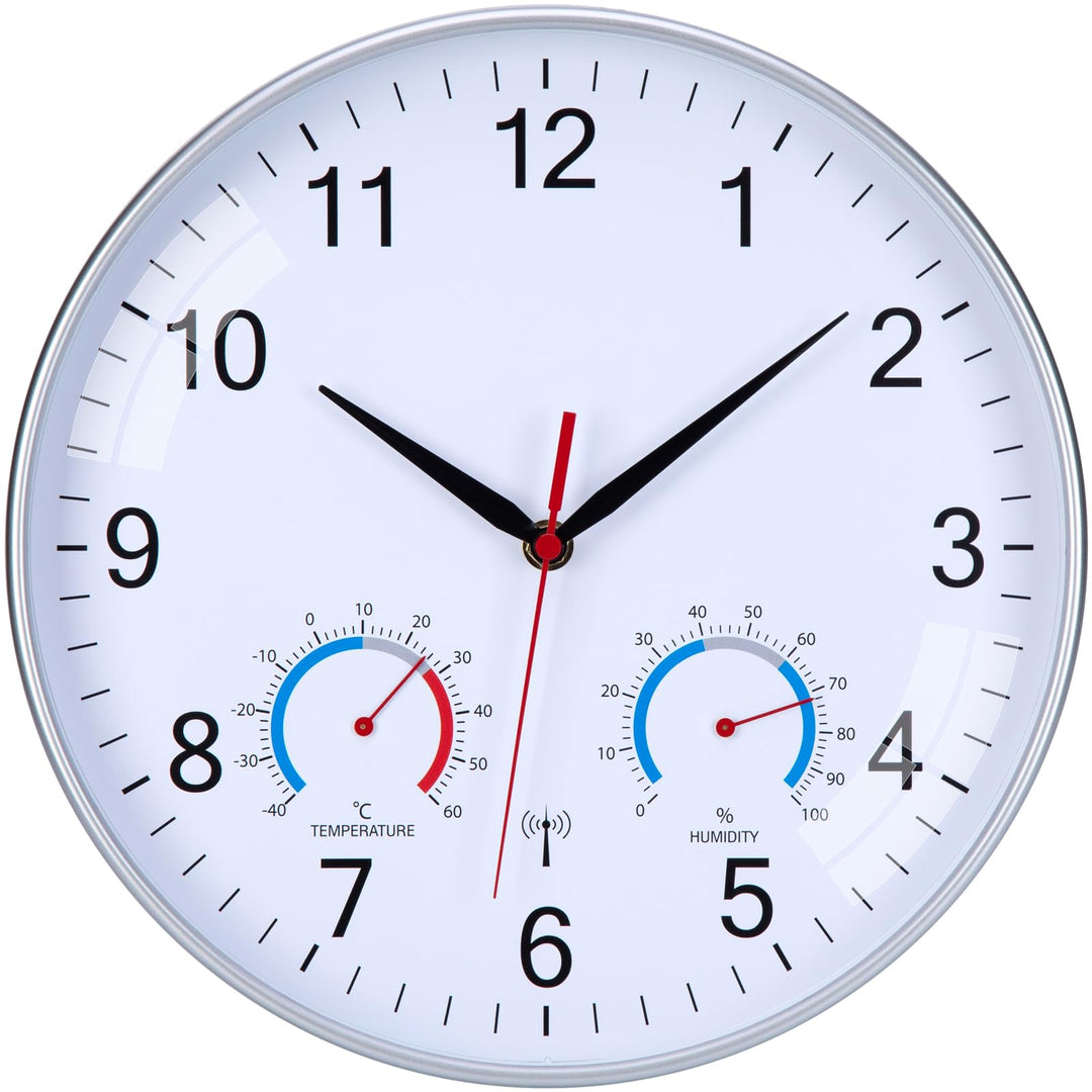 Wanduhr Funk Uhr Mit Temperaturanzeige und Luftfeuchtigkeit Funkuhr Wand Funkwanduhr 30cm Moderne Kü