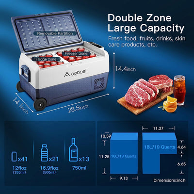 AAOBOSI Kompressor Kühlbox 36L, Kühlbox Auto Mit WiFi-APP-Steuerung, 12/24V und 100-240V Kühlbox Ele