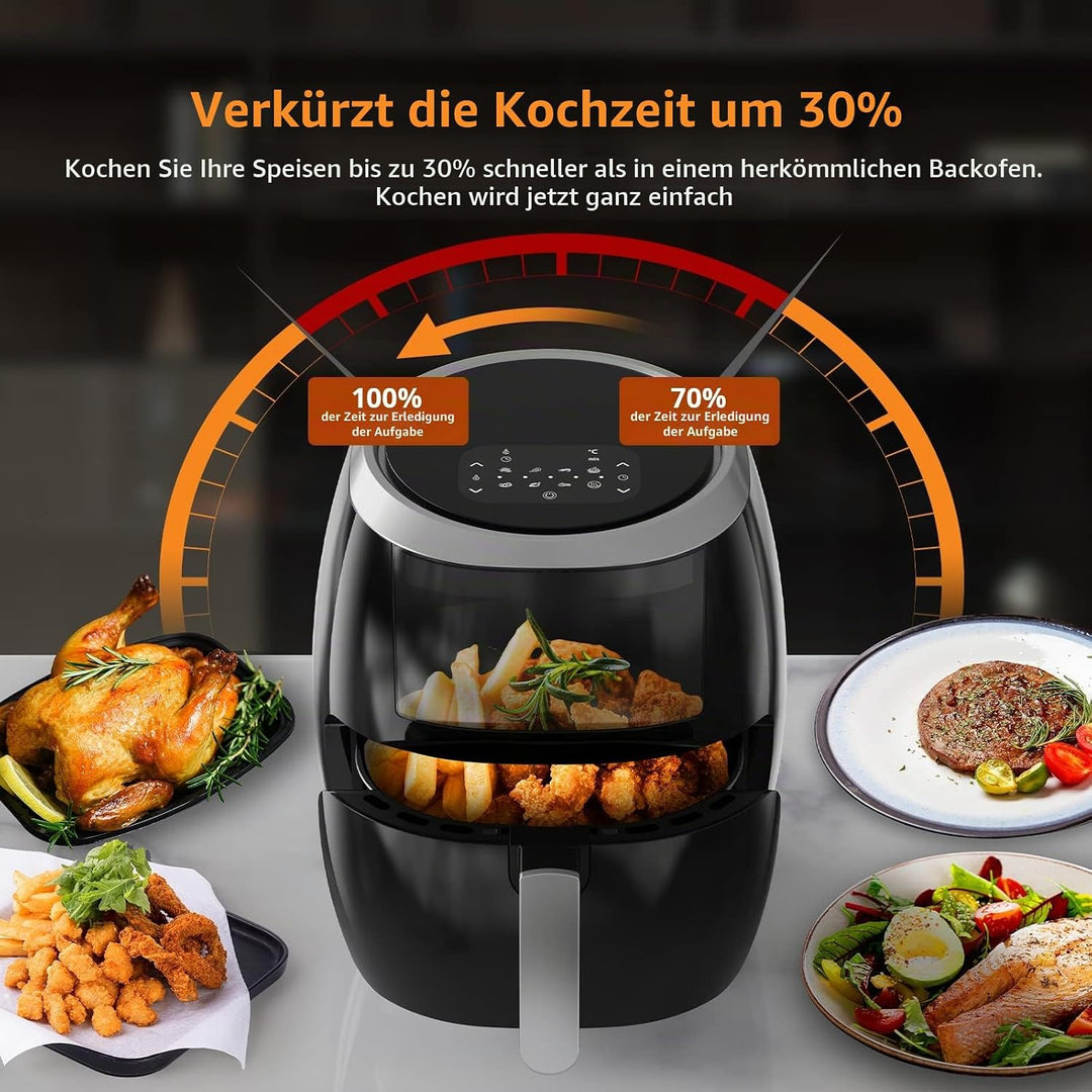 Heissluftfritteuse XXL, 8L Fassungsvermögen - 1800W Leistung - Ölfreies Frittieren mit 8 Programmen,