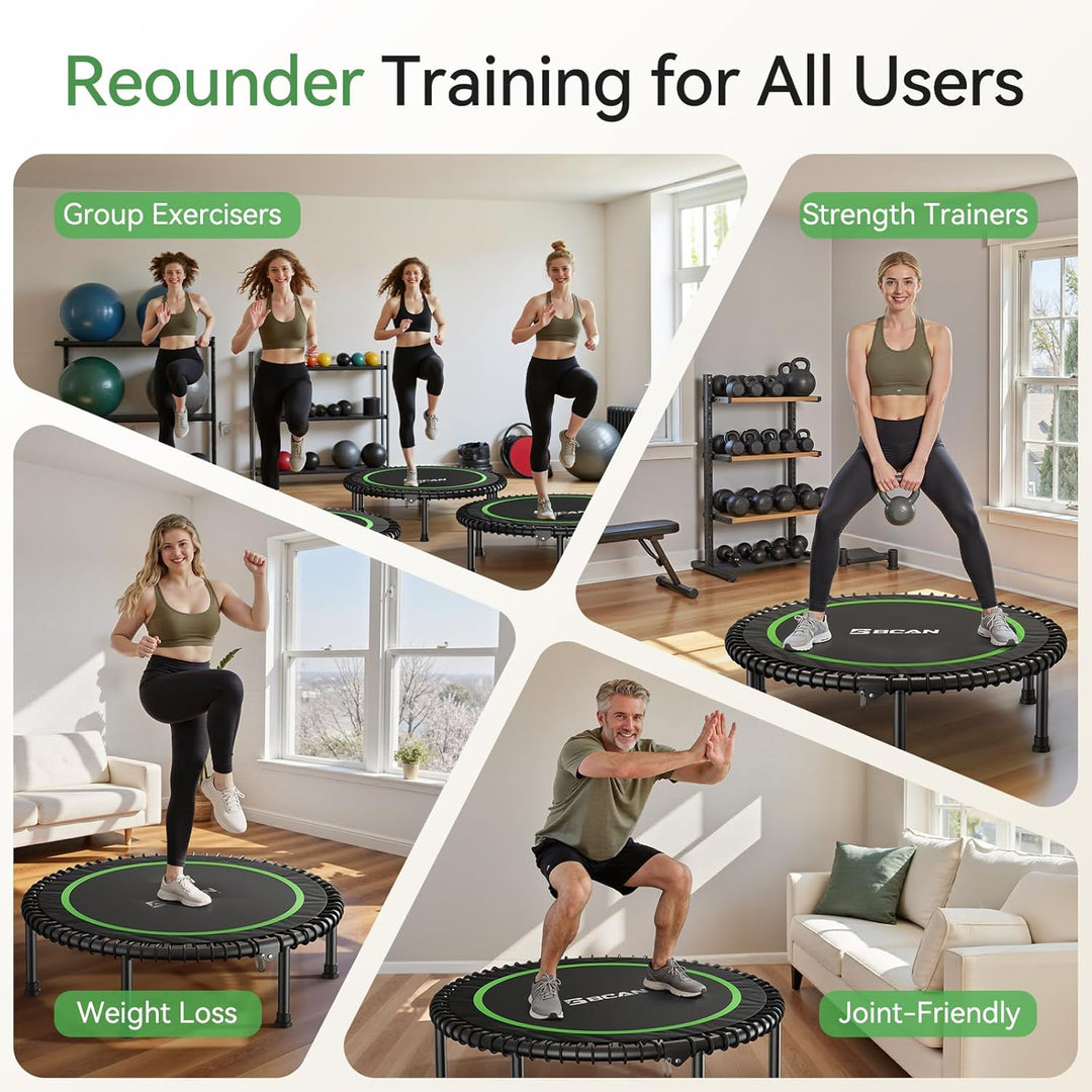BCAN 204 kg Faltbares Mini-Trampolin, 102 cm Fitness-Trampolin für Erwachsene mit robusten Gummiseil