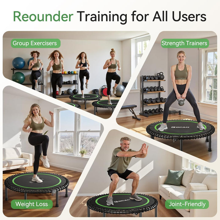 BCAN 204 kg Faltbares Mini-Trampolin, 102 cm Fitness-Trampolin für Erwachsene mit robusten Gummiseil