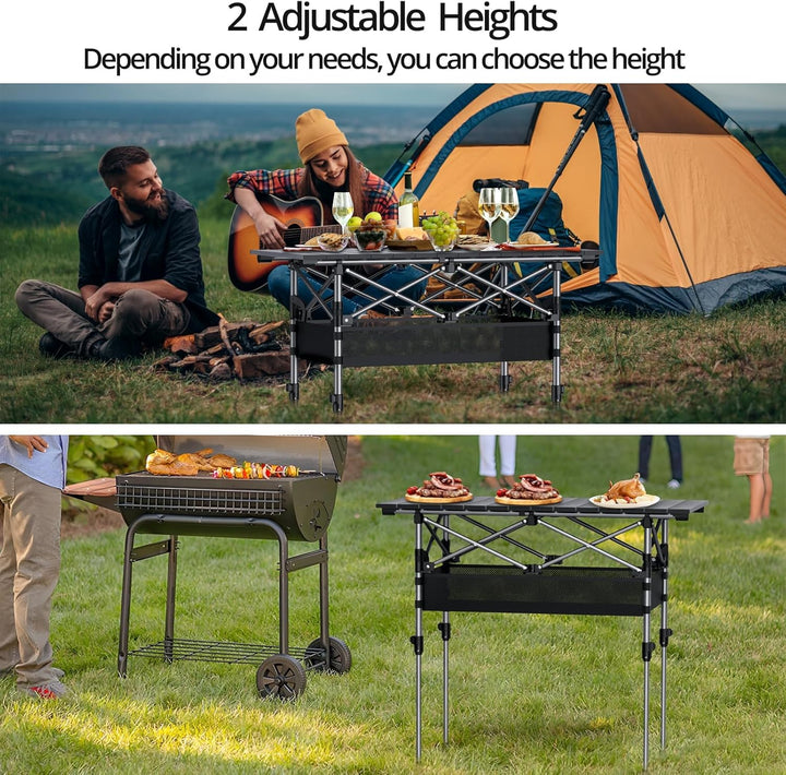 Anbte Campingtisch Aluminium 82x40cm(LxB) Aufrollbare Tischplatte 2 Verstellbar Höhen 44/70cm Klappt