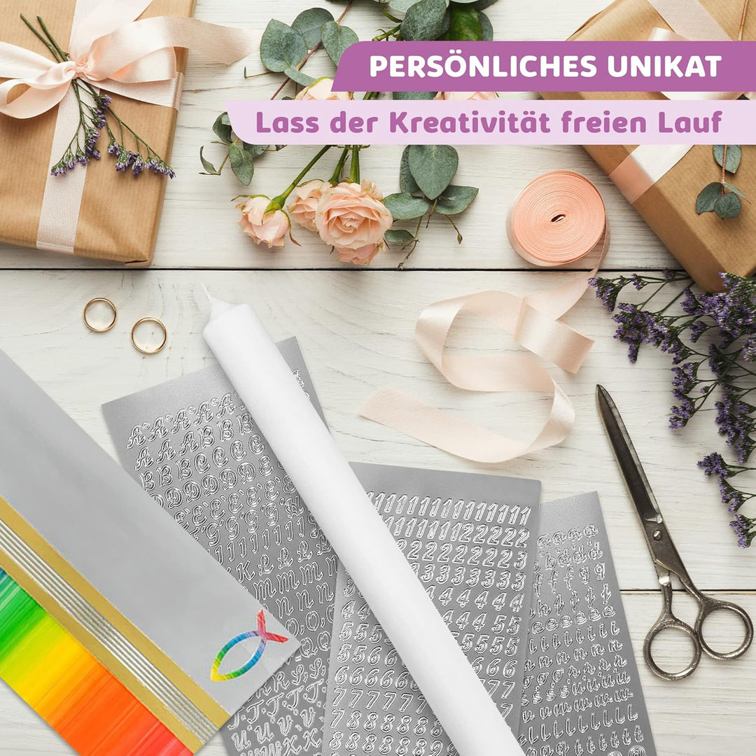 WIKAKERZEN Kerzen-Rohling Set für Taufe Hochzeit Kommunion selbst gestalten mit Buchstaben zum Klebe