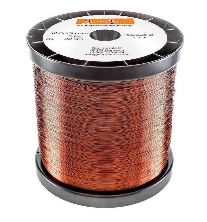 Kupferlackdraht W210 Ø 0,15 mm 5 kg, ca. 30km - CU Lackdraht Grad 2 CUL Kupferdraht Gewicht 5 Kilogr