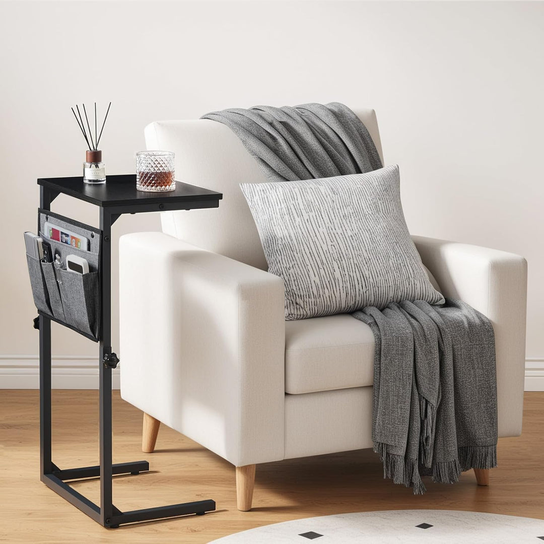 HOOBRO C-Form Beistelltisch, Höhenverstellbar 50–75 cm, Sofatisch, Couchtisch mit 5 Oxford-Stofftasc