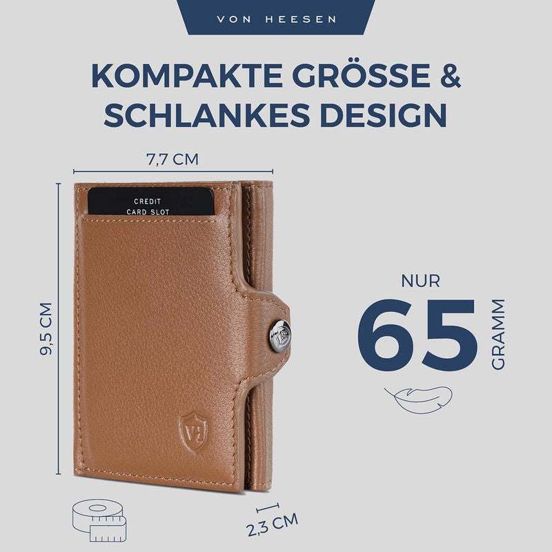 VON HEESEN Slim Wallet mit XL Münzfach & RFID-Schutz - Mini Geldbörse Herren & Damen - Kartenetui Ge