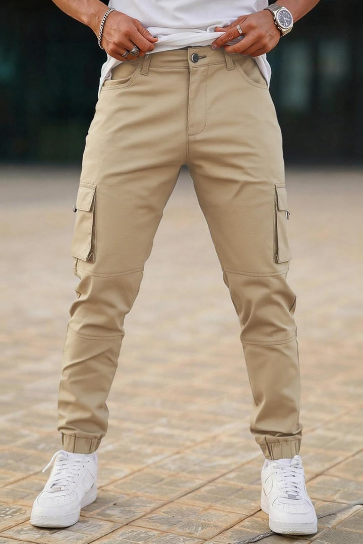 GINGTTO Herren Cargo Hose Stretch Jogginghose für Männer Casual Slim Fit Cargohose Herren Hell Khaki