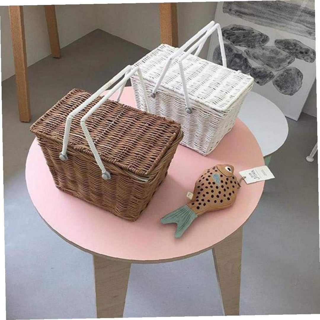 CULER Multifunktionale Rattan Kid Spielzeug Lagerung Eimer Woven beweglicher Picknick-Korb mit Griff