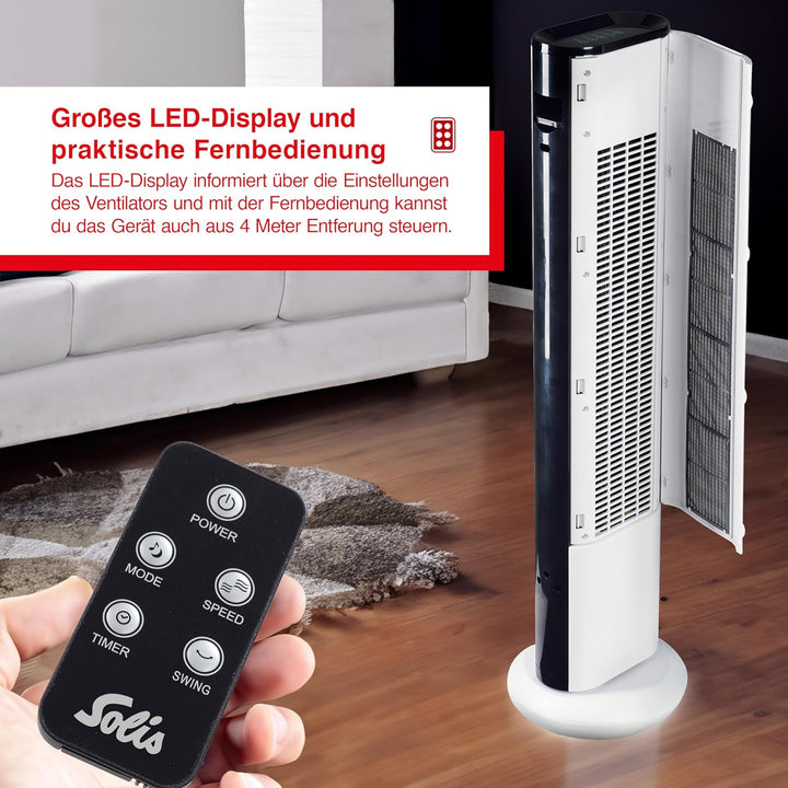 Solis Easy Breezy 757 Ventilator Leise - Turmventilator - Ventilator mit Fernbedienung und Temperatu