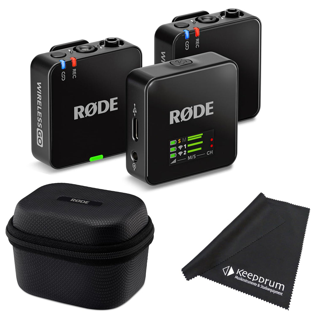 Rode Wireless GO Gen 3 Drahtloses 2-Kanal Mikrofon-Funksystem mit Charge Case + und keepdrum Tuch
