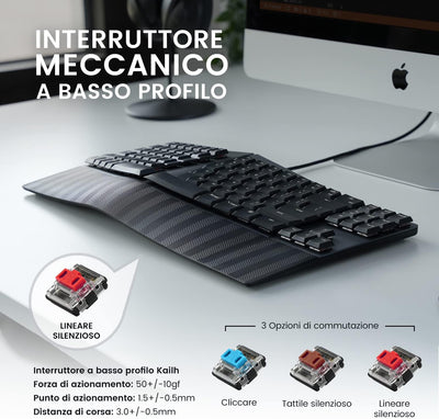 Perixx PERIBOARD-335RD Ergonomische kompakte mechanische Tastatur mit Kabel - Rote Low-Profile-linea