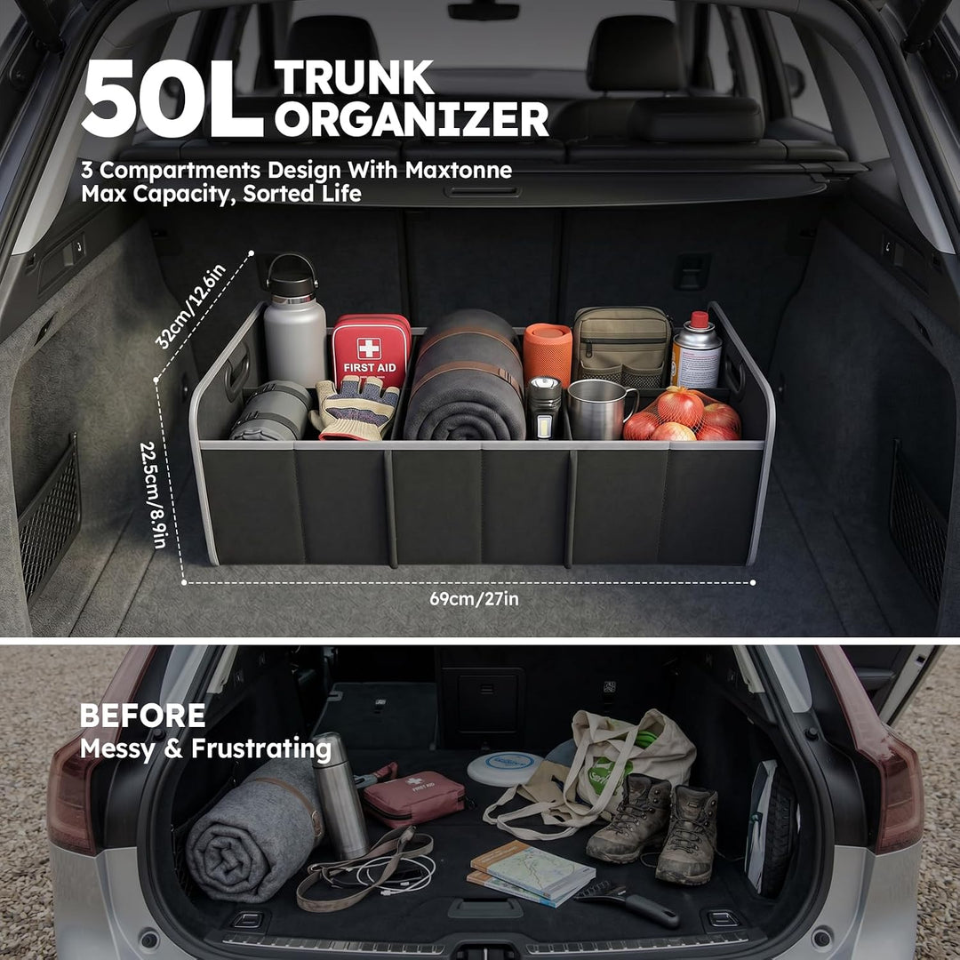 Kofferraum-Organizer mit isolierter Kühltasche, robustes 600D-Oxford-Gewebe, zusammenklappbar, 50 l