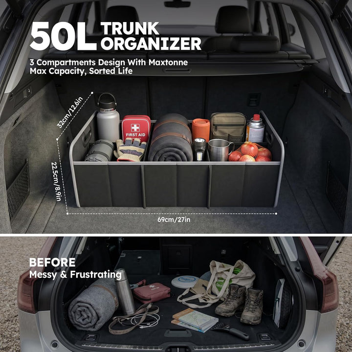 Kofferraum-Organizer mit isolierter Kühltasche, robustes 600D-Oxford-Gewebe, zusammenklappbar, 50 l