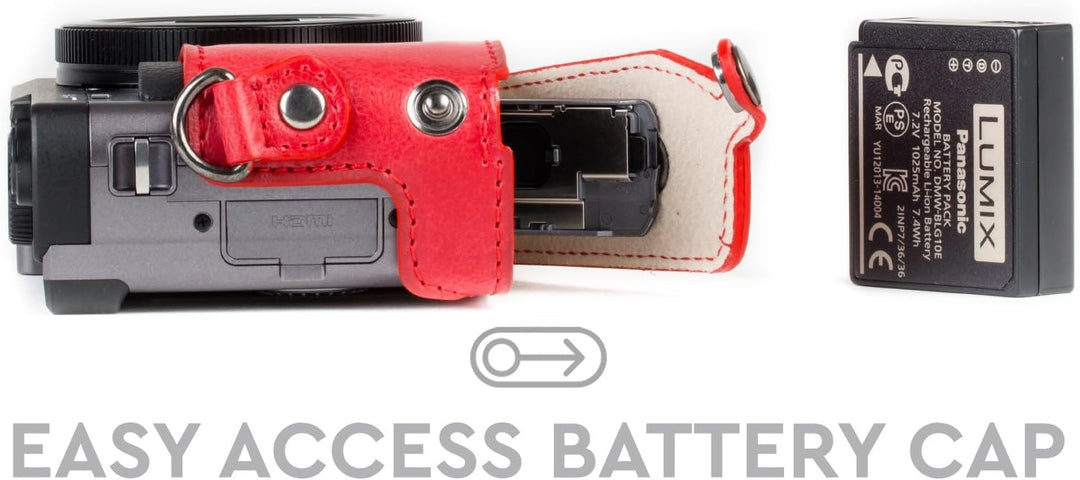 MegaGear MG1262 Panasonic Lumix DC-TZ95, DC-TZ90 Ever Ready Leder Kamera-Case mit Trageriemen - Rot,