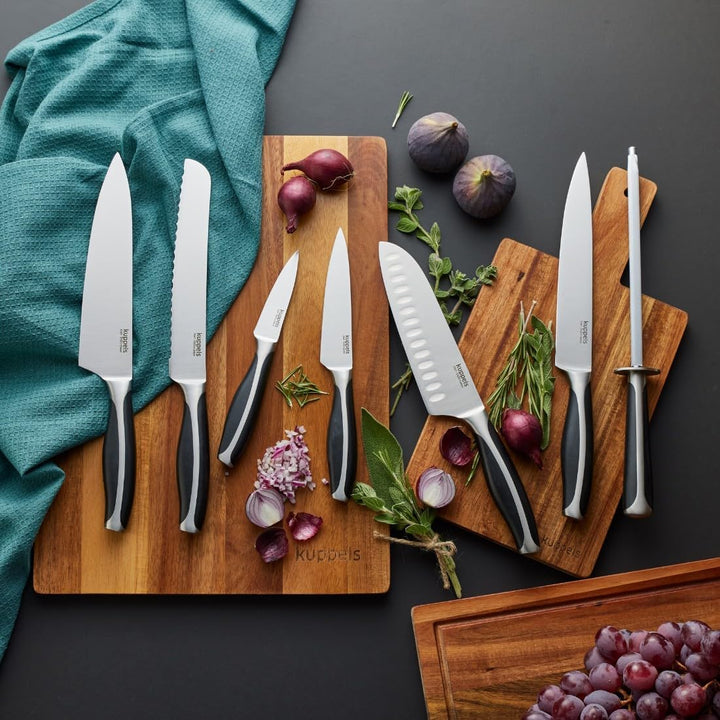 Kuppels Chef Küchenmesser Set 3-teilig | Allzweckmesser, Kochmesser & Brotmesser mit Wellenschliff |