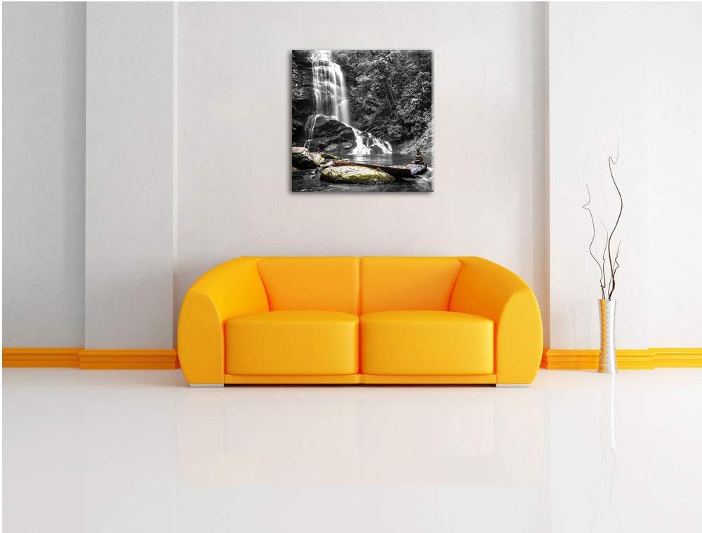 Pixxprint schöner Wasserfall mit Steinturm als Leinwandbild Quadratisch/Grösse: 70x70 / Wandbild/Kun