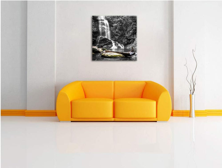 Pixxprint schöner Wasserfall mit Steinturm als Leinwandbild Quadratisch/Grösse: 70x70 / Wandbild/Kun