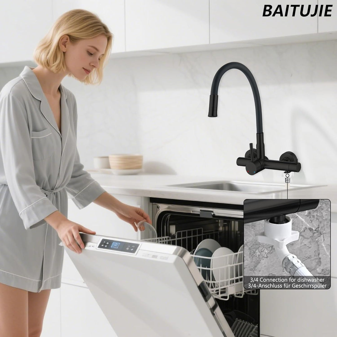 Wandarmatur Küche mit 3/4 Zoll Anschluss für Geschirrspüler/Waschmaschine, Küchenarmatur Wandmontage