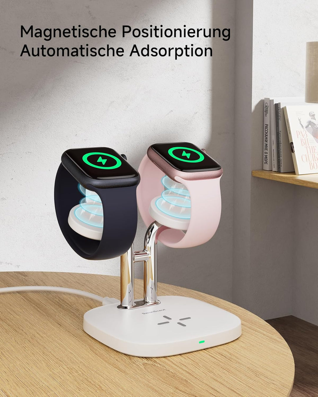 SwanScout Doppel Watch Ladestation für Apple Watch 11, SwanScout 704A, 3.3W Schnell Ladestation Komp