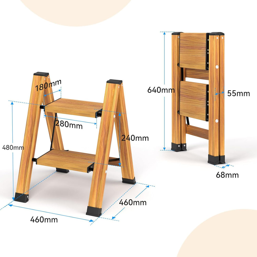 KULACO Klapptritt, Trittleiter 2 Stufen Klappbar, Aluminium Klappleiter, Tragbare Stufenleiter, Ruts