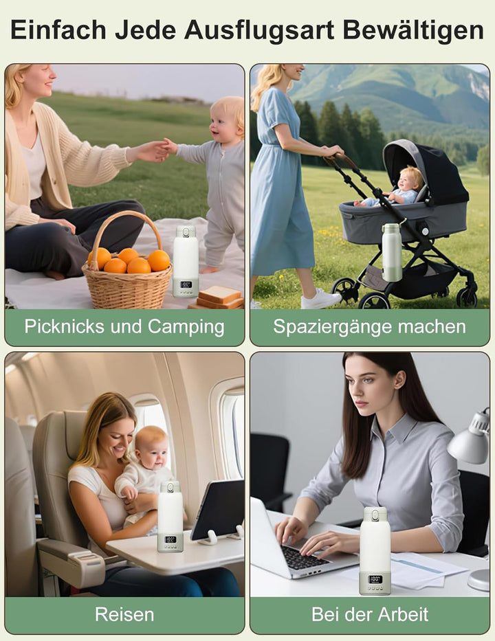 Tragbarer Flaschenwärmer Baby für unterwegs, 500ml Babyflaschenwärmer 35-70 °C Schnellaufheizung Mut