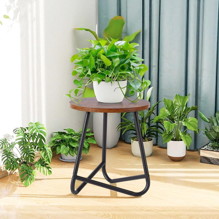HDANI Rund Pflanzenständer,Blumenständer,Pflanzenregal aus Holz und Metall,Modernes Regal für Zimmer